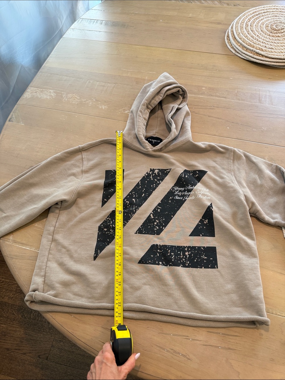 YoungLA Taupe Hooded Sweatshirt with Distressed Black Graphic